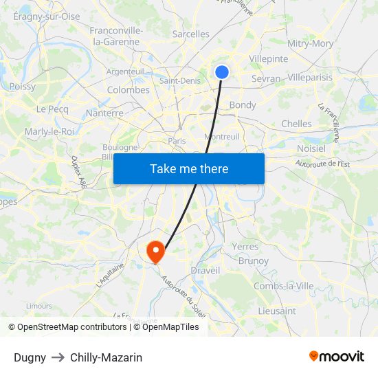Dugny to Chilly-Mazarin map
