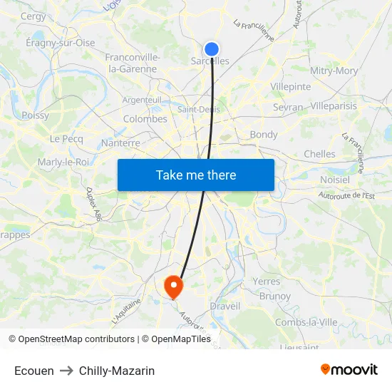 Ecouen to Chilly-Mazarin map