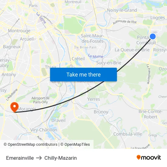 Emerainville to Chilly-Mazarin map