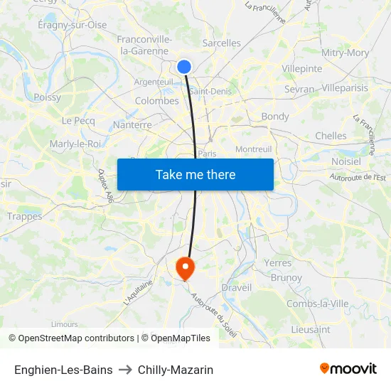 Enghien-Les-Bains to Chilly-Mazarin map