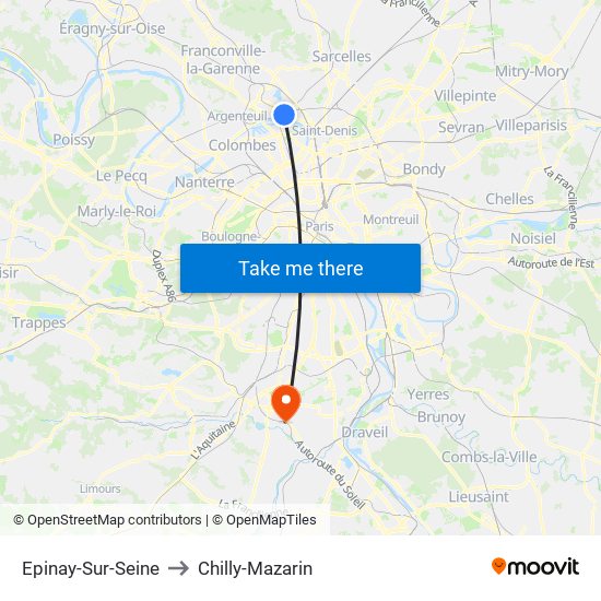Epinay-Sur-Seine to Chilly-Mazarin map