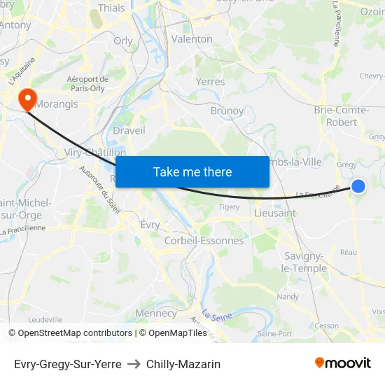 Evry-Gregy-Sur-Yerre to Chilly-Mazarin map