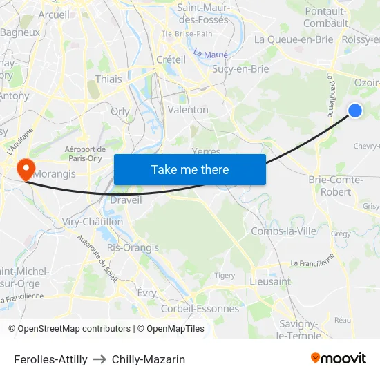 Ferolles-Attilly to Chilly-Mazarin map