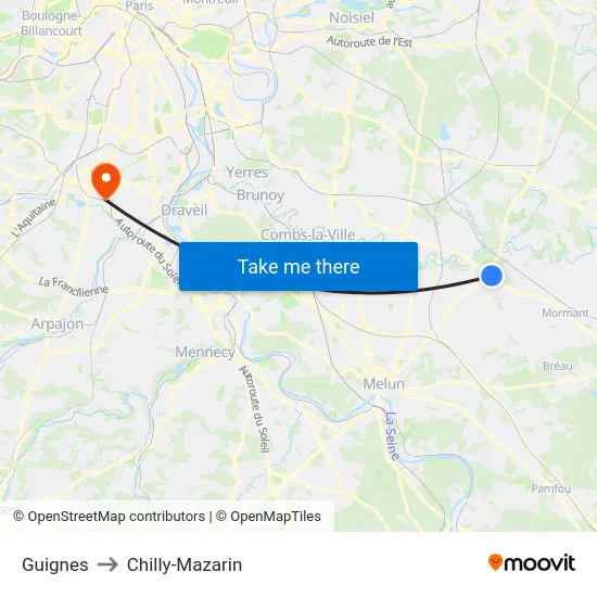 Guignes to Chilly-Mazarin map