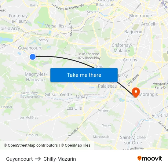 Guyancourt to Chilly-Mazarin map