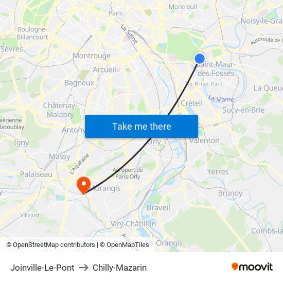 Joinville-Le-Pont to Chilly-Mazarin map