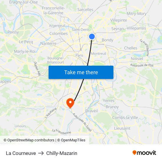 La Courneuve to Chilly-Mazarin map