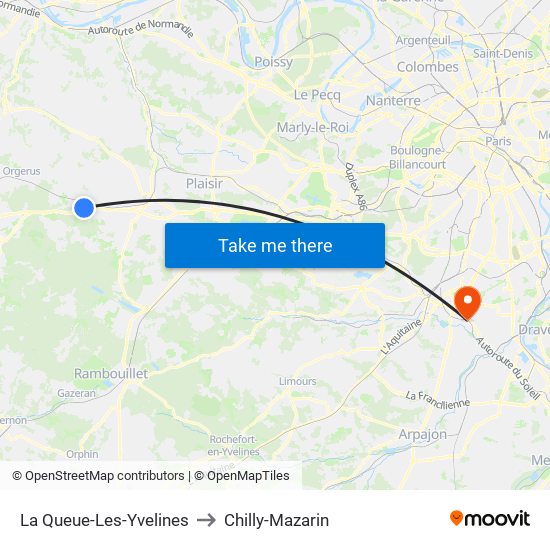 La Queue-Les-Yvelines to Chilly-Mazarin map