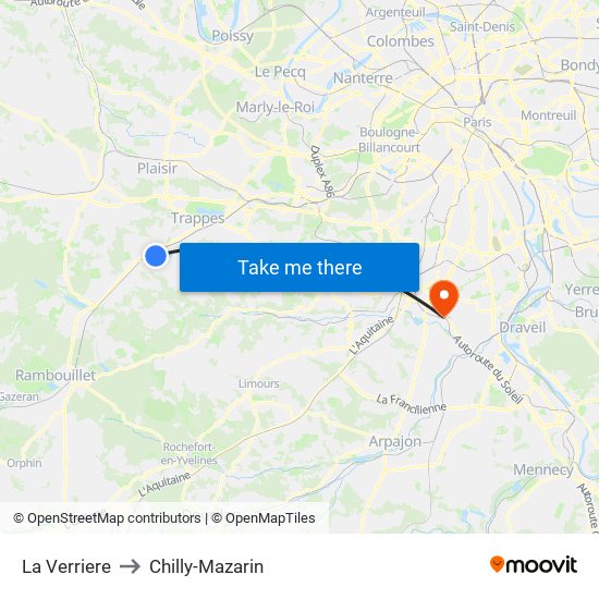 La Verriere to Chilly-Mazarin map
