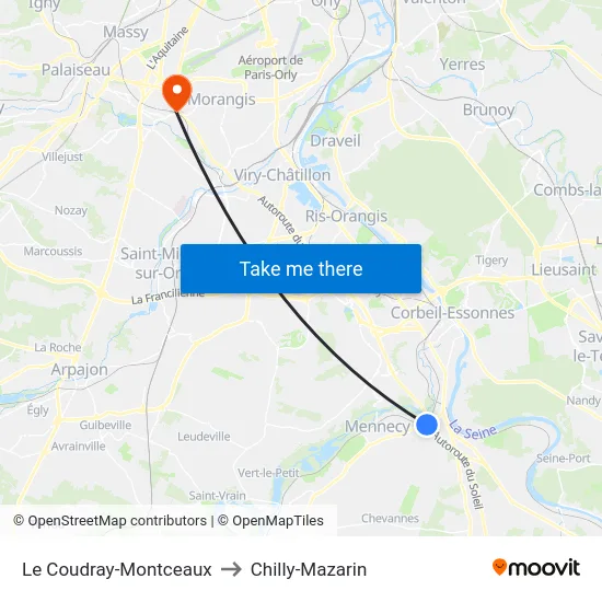 Le Coudray-Montceaux to Chilly-Mazarin map
