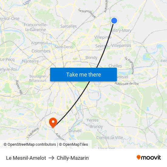 Le Mesnil-Amelot to Chilly-Mazarin map