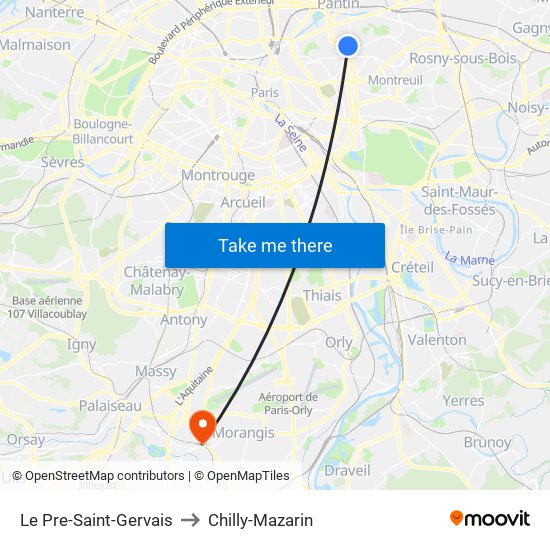 Le Pre-Saint-Gervais to Chilly-Mazarin map