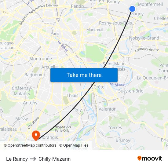 Le Raincy to Chilly-Mazarin map