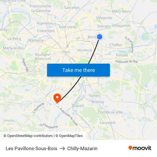 Les Pavillons-Sous-Bois to Chilly-Mazarin map