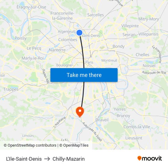 L'Ile-Saint-Denis to Chilly-Mazarin map
