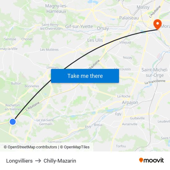 Longvilliers to Chilly-Mazarin map