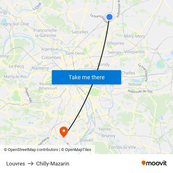 Louvres to Chilly-Mazarin map