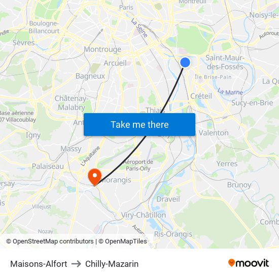 Maisons-Alfort to Chilly-Mazarin map