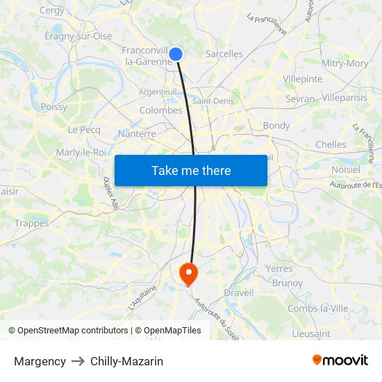 Margency to Chilly-Mazarin map