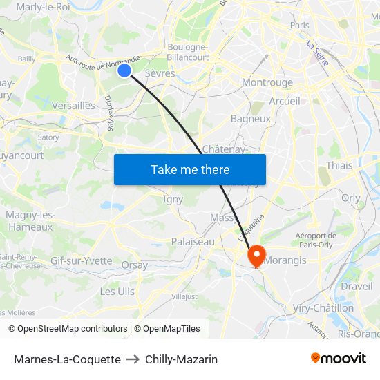 Marnes-La-Coquette to Chilly-Mazarin map