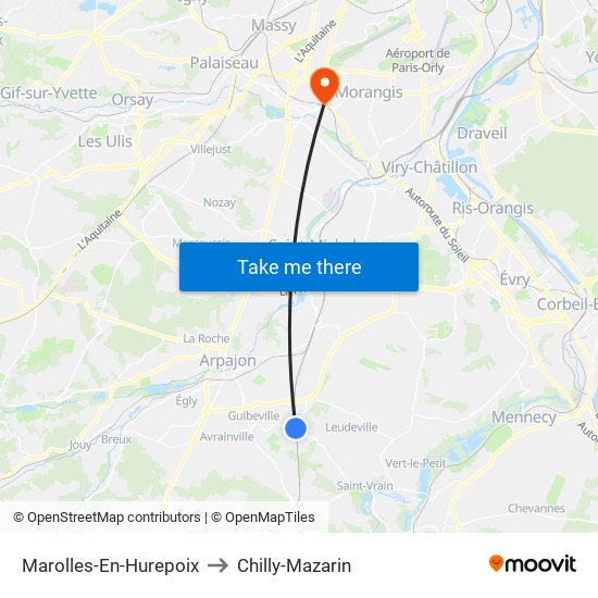 Marolles-En-Hurepoix to Chilly-Mazarin map