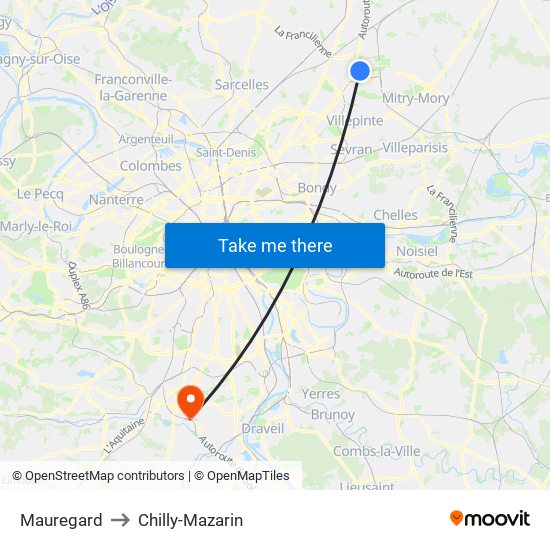 Mauregard to Chilly-Mazarin map
