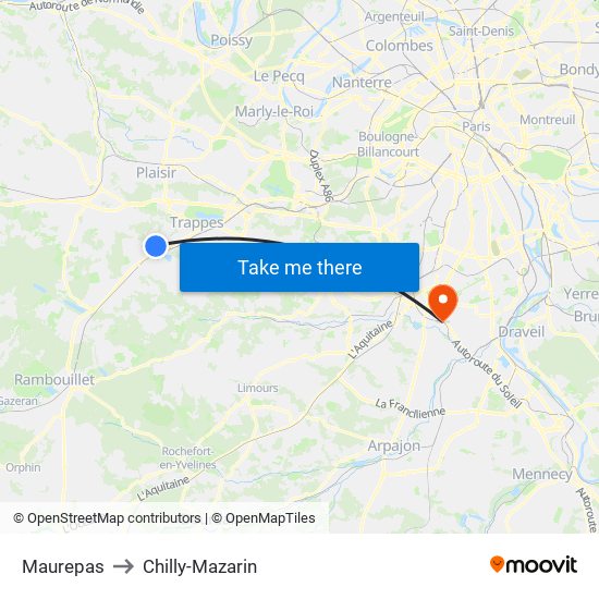 Maurepas to Chilly-Mazarin map