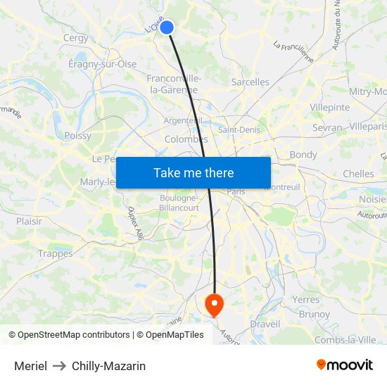 Meriel to Chilly-Mazarin map