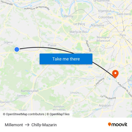 Millemont to Chilly-Mazarin map