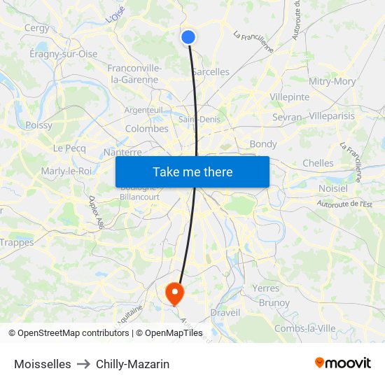 Moisselles to Chilly-Mazarin map