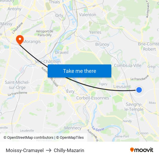 Moissy-Cramayel to Chilly-Mazarin map