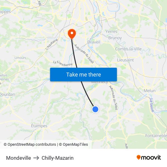 Mondeville to Chilly-Mazarin map