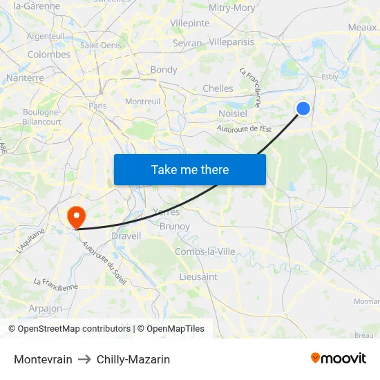 Montevrain to Chilly-Mazarin map