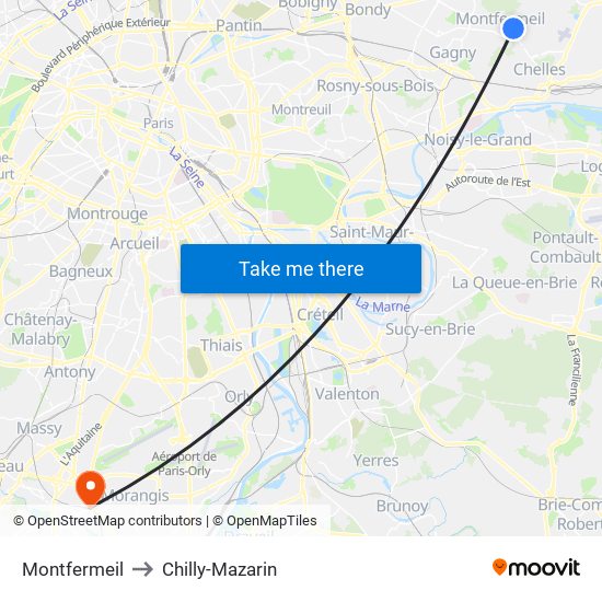 Montfermeil to Chilly-Mazarin map