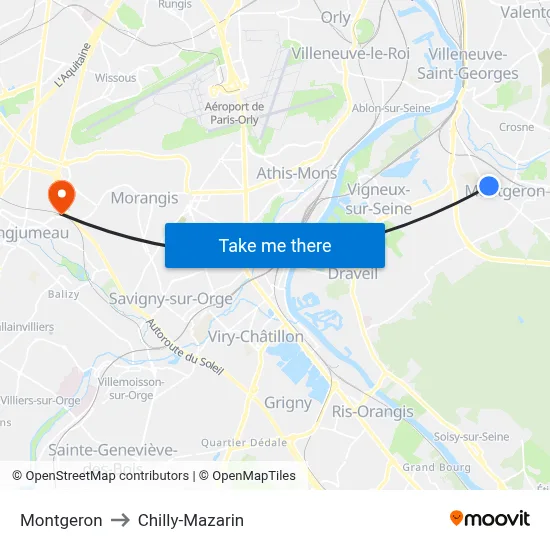 Montgeron to Chilly-Mazarin map