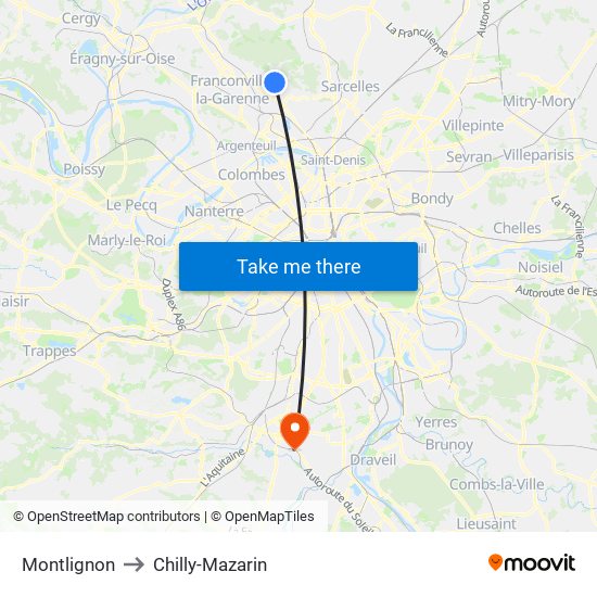 Montlignon to Chilly-Mazarin map