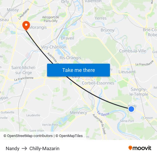 Nandy to Chilly-Mazarin map