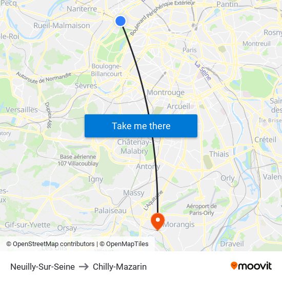 Neuilly-Sur-Seine to Chilly-Mazarin map