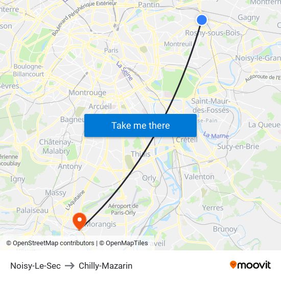Noisy-Le-Sec to Chilly-Mazarin map