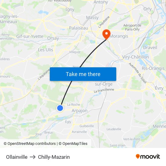 Ollainville to Chilly-Mazarin map