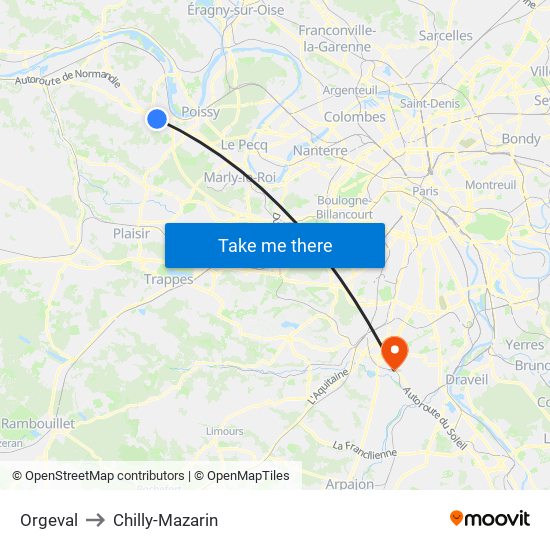 Orgeval to Chilly-Mazarin map