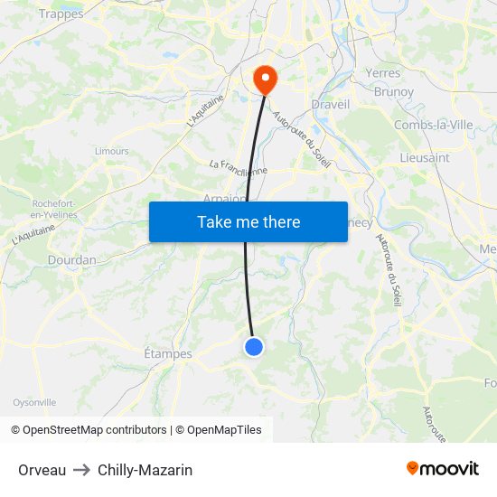 Orveau to Chilly-Mazarin map