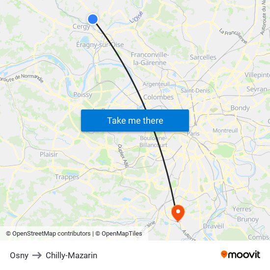 Osny to Chilly-Mazarin map