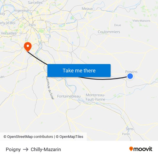 Poigny to Chilly-Mazarin map