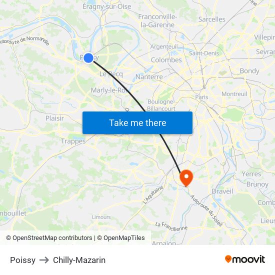 Poissy to Chilly-Mazarin map