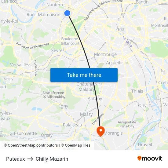 Puteaux to Chilly-Mazarin map