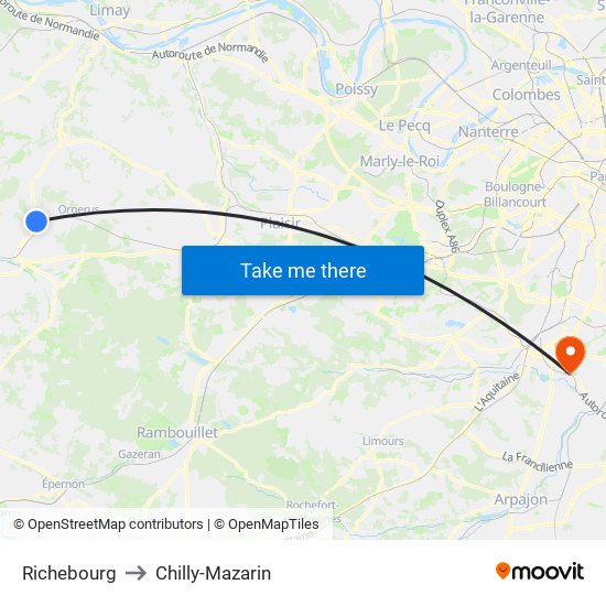 Richebourg to Chilly-Mazarin map