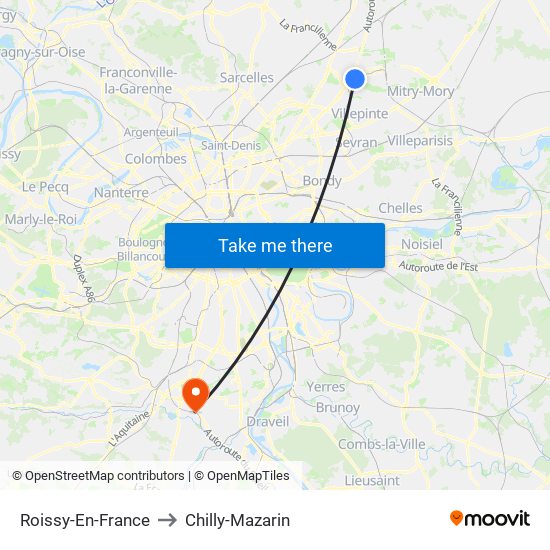 Roissy-En-France to Chilly-Mazarin map