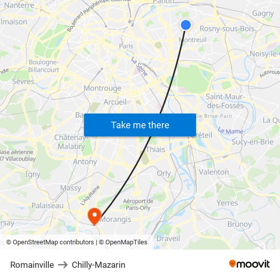 Romainville to Chilly-Mazarin map