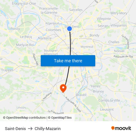 Saint-Denis to Chilly-Mazarin map